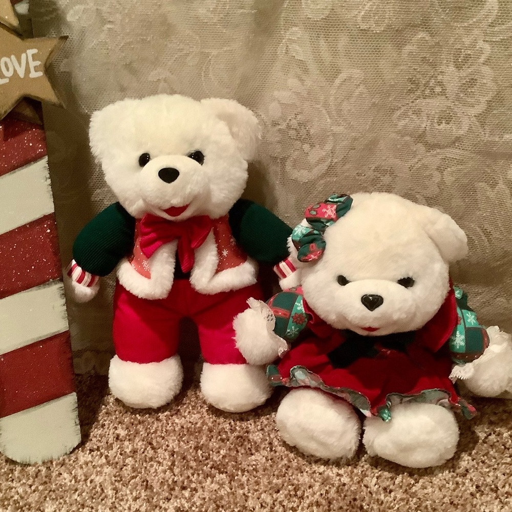 Vintage pair Christmas Teddy bears